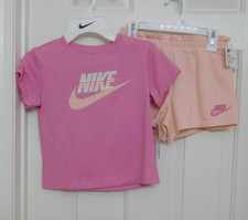 NWT 2pc Nike Swoosh Logo Top  Coral Shorts Set sz 6X