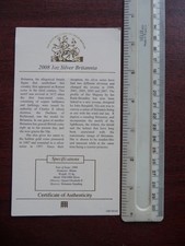 Westminster 2008 1oz Silver Britannia COA Only