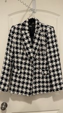 Zara White Black Double-breasted Tweed Blazer Women's XS Houndstooth