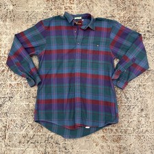 Vtg Mallards Coventry Twill Plaid Shirt Mens M Teal Purple Burgundy Made In USA