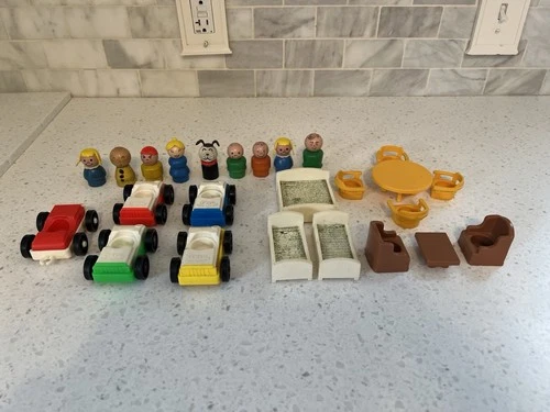 Vintage Fisher-Price Little People Lot Figures Cars Furniture