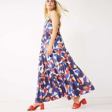 Womens Abstract Print Maxi Dress Colorful Tiered Flowy Euro Summer Size Small