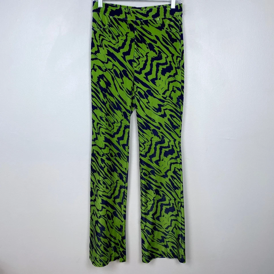 Pantalones de Terciopelo Zara Verde Azul Marino Retro Patrón Ambiente Cintura Alta Rectos Talla Mediana Foto 2 de 4
