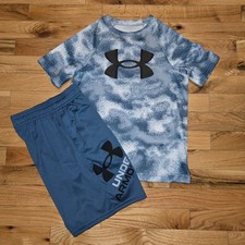 Boys Under Armour Tech Big Logo Printed Short Set YSM Static Blue