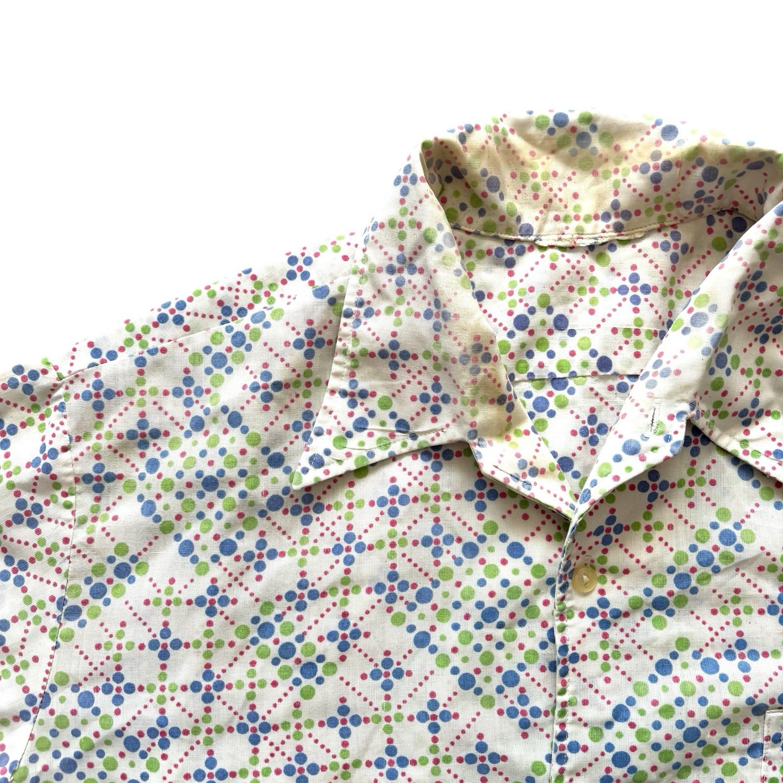 Mens Vintage 70s Shirt White Geometric Spot Print Retro Indie X Large 46" image 3