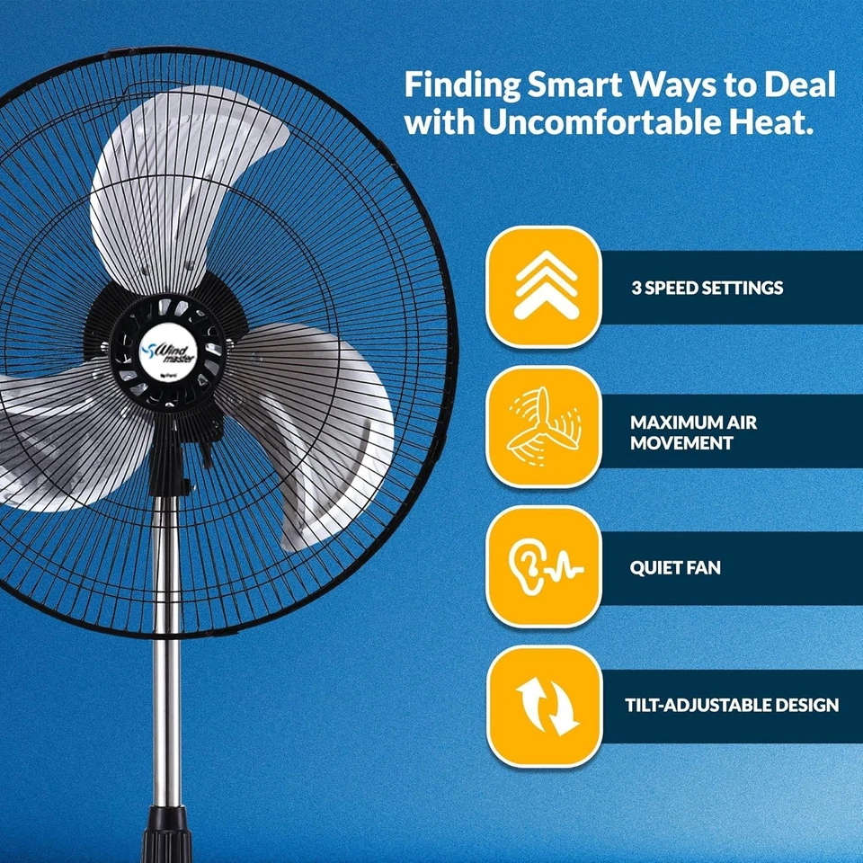 PAMI 18" Oscillating Pedestal Fan High Velocity 3-Spd Adjustable Height Cooling - Image 3 of 4