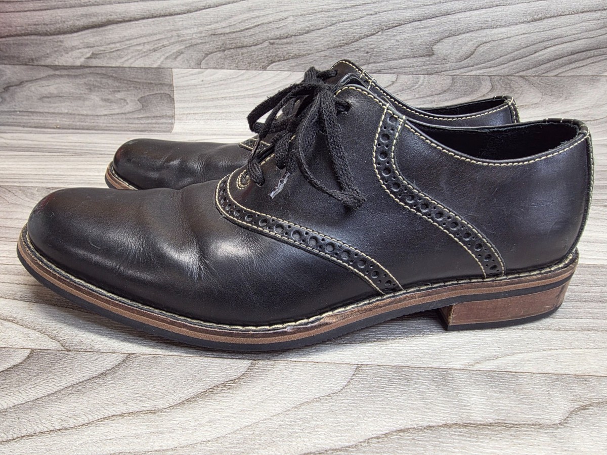 Cole Haan Colton Saddle Shoes Mens 9.5 Black Leather Lace Up 