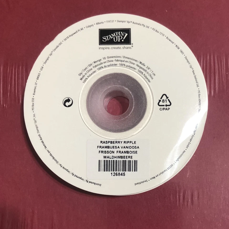 Cinta estampada RASPBERRY RIPPLE cosida 3/8” 10 yardas roja retirada Foto 2 de 3