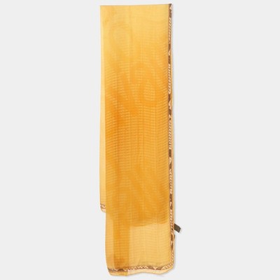Roberto Cavalli Yellow Logo Print Silk Scarf