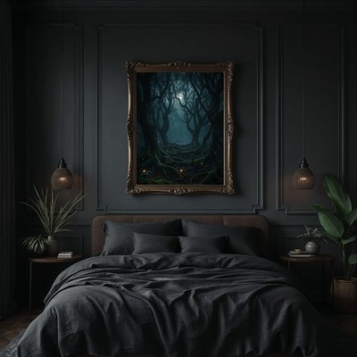 Dark Enchanted Forest Firefly Gothic Fantasy Canvas Print Wall Art