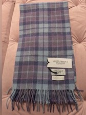 NWT James Pringle Scotland Blue And Purple Tartan Wool Scarf Unisex