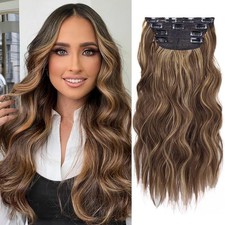 4Pcs Clip in Hair Extensions, 20 Inches Long Synthetic Curly Hair Extensions ...