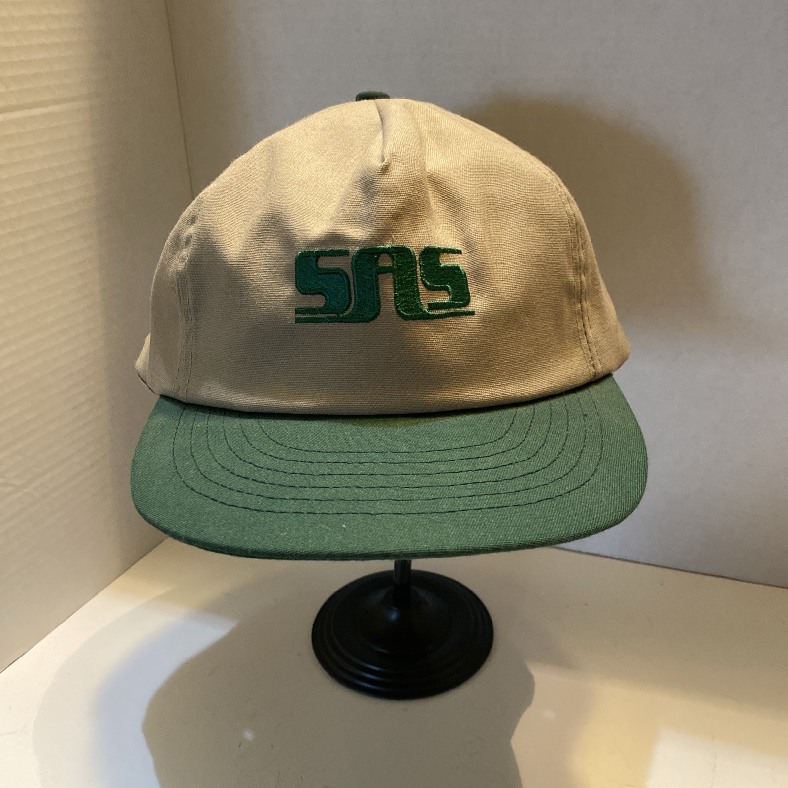 Vintage SAS Automation Hat Cap Beige Blue Snap Back Mens Adjustable