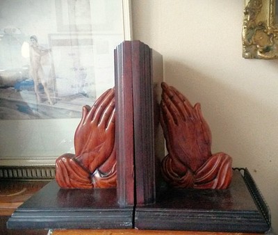 VINTAGE PAAR SHALOM HANDGEFERTIGTE MAHOGONAY BASIS BUCHSTÜTZEN