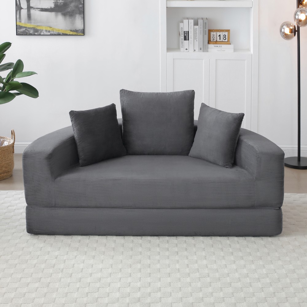 Convertible Sofa Couch Bed, No Assembly Compressed Corduroy Floor Lounge Sofa