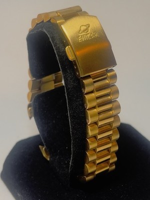 Rare Vintage ENICAR Gold Tone Watch Band / Bracelet President Style Saturn Clasp