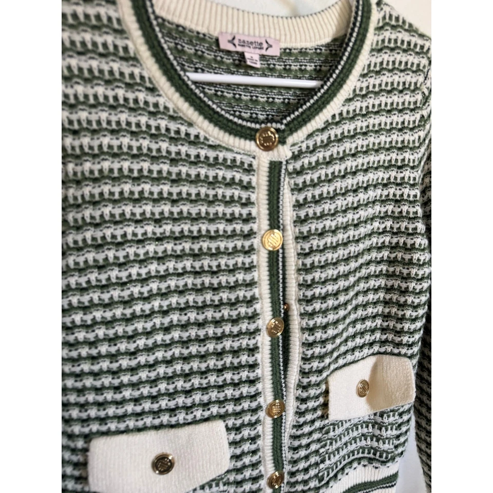 Cárdigan Nanette Lapore tejido pesado con botones talla pequeña verde profesional Foto 2 de 4