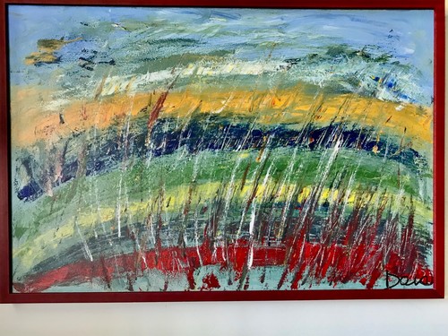 A NICE CONTEMPORARY  PAINTING ON CANVAS WITH CUSTOM FRAME "37X25 MADE IN USA