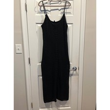 Express Black Crochet Knit Midi Dress XL V-Neck Sleeveless Bodycon Back Slit