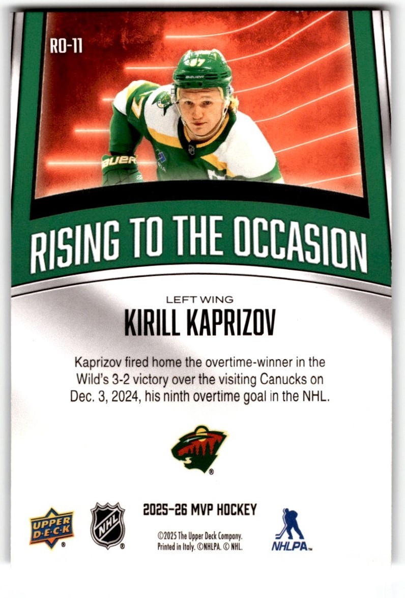 Kirill Kaprizov 2025-26 UD MVP Rising To The Occasion #RO-11 | eBay