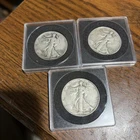 1937-1943-1942 walking liberty half dollar coin silver with cases