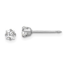 14k White Gold 3mm Square Cubic Zirconia Stud Earrings L 3mm, W 3mm