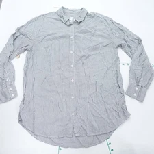 A New Day Shirt Womens Large Gray White Seersucker Striped Everyday Button Up