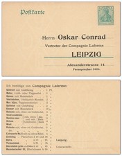 DR Ganzsache 5 Pf. Germania mit Zudruck Bestellkarte Compagnie Laferme Leipzig