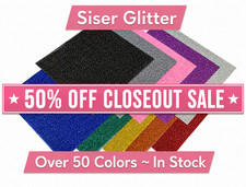 SISER Glitter HTV - Iron On Heat Transfer Vinyl- 12"x20" Sheet - ONE DOLLAR SALE