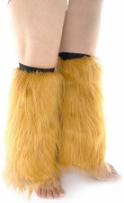 18" Fuzzy Faux Fur Fluffy CAMEL Tan LEG WARMERS Boot Cuff Cover Dionysia Elastic