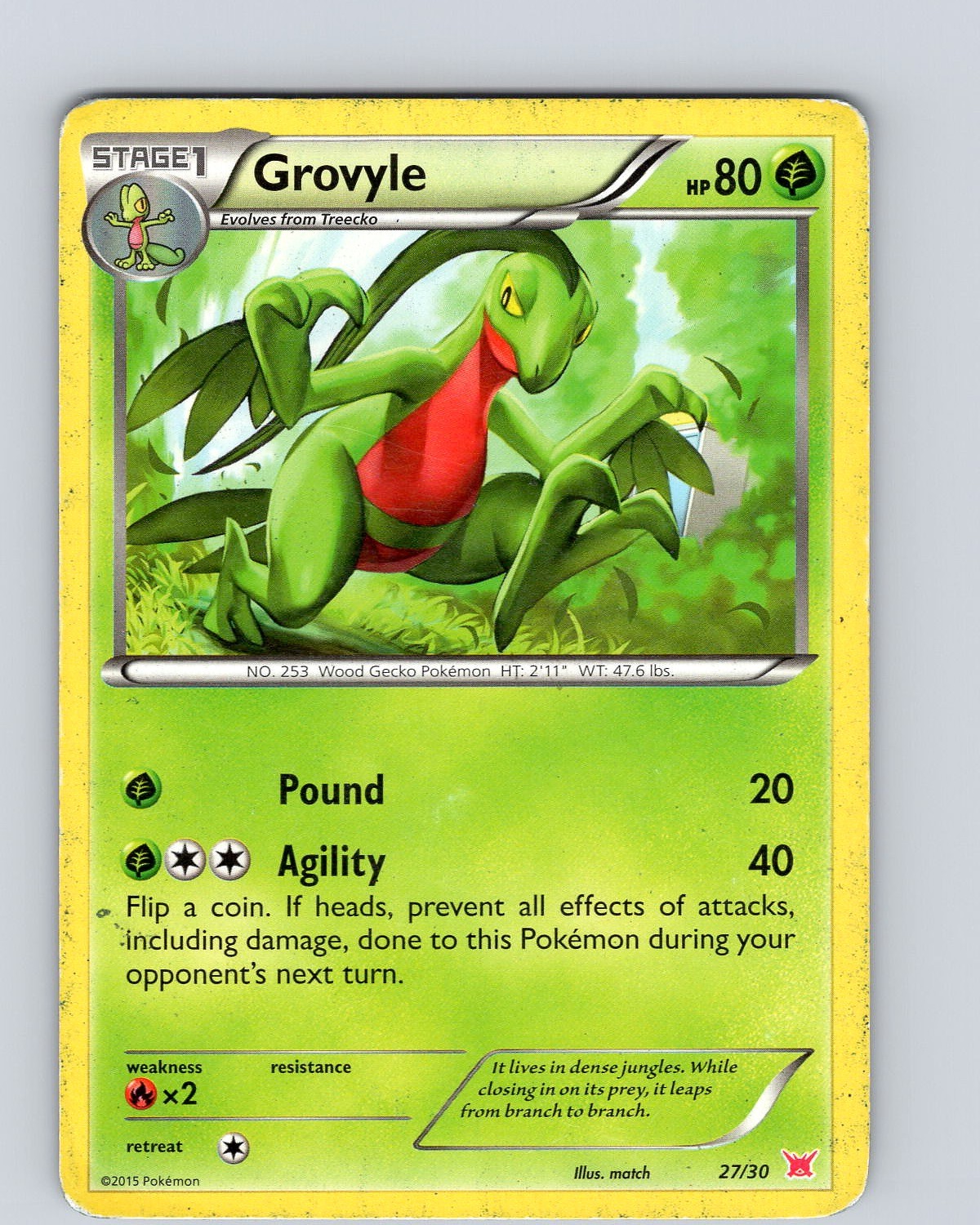 Pokemon TCG Grovyle XY Trainer Kit: Latias & Latios 27/30 Regular Common Card MP