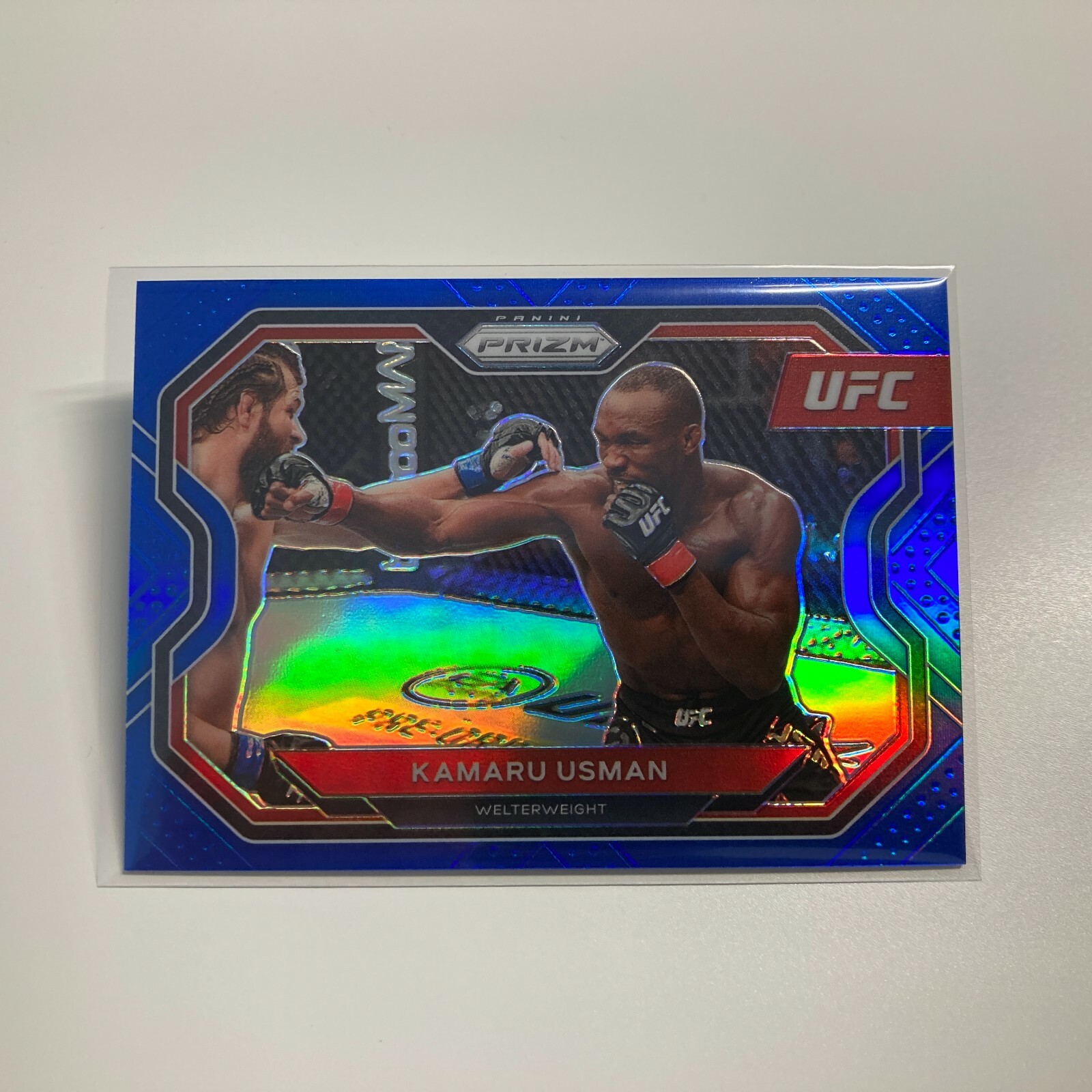 Kamaru Usman 2021 Panini Prizm UFC Blue Refractor Card 8/199 #151