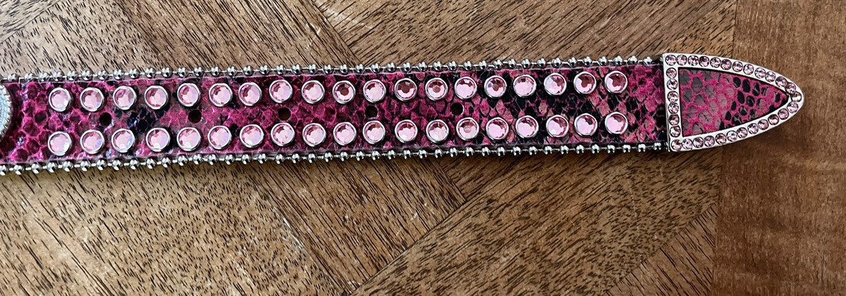 Women’s Genuine Leather Pink Rhinestone Buckle Belt Size M/L M & F Western Girls main image 2