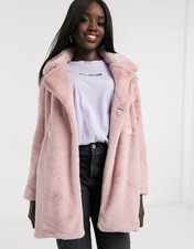 Faux Fur Winter Coat Pink Qed London New With Tag Womens Size 10 Double Breasted
