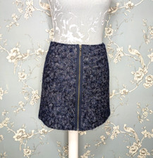Talking French Women's Mini Zip Skirt Size 14 Blue Cotton/Wool/Mohair Blend Warm
