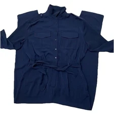Madison Belted Button Front Jumpsuit Navy Women's Large Career Office Business
