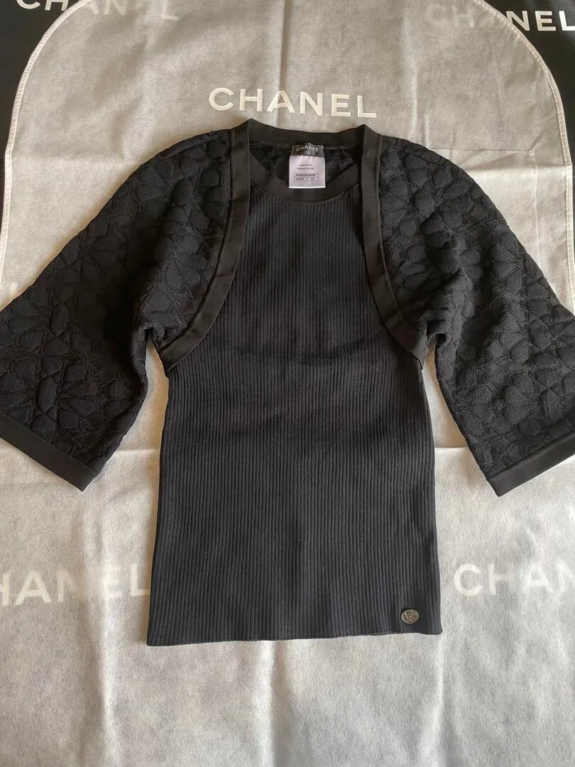 CHANEL Tops Women Size 34 Black COCO Mark Charm From Japan Genuine USED