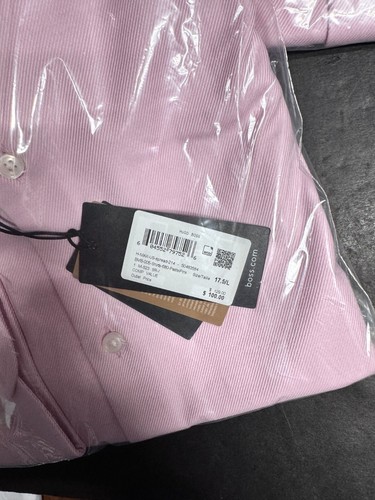 Hugo Boss Mens Max Easy Iron Sharp Stretch Cotton Pink Dress Shirt 43 17 34/35 - Picture 12 of 20