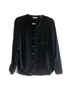$295 Vince Womenâs Top Hi Lo Silk Long Sleeve Collared Black Button Up Blouse 4 | eBay