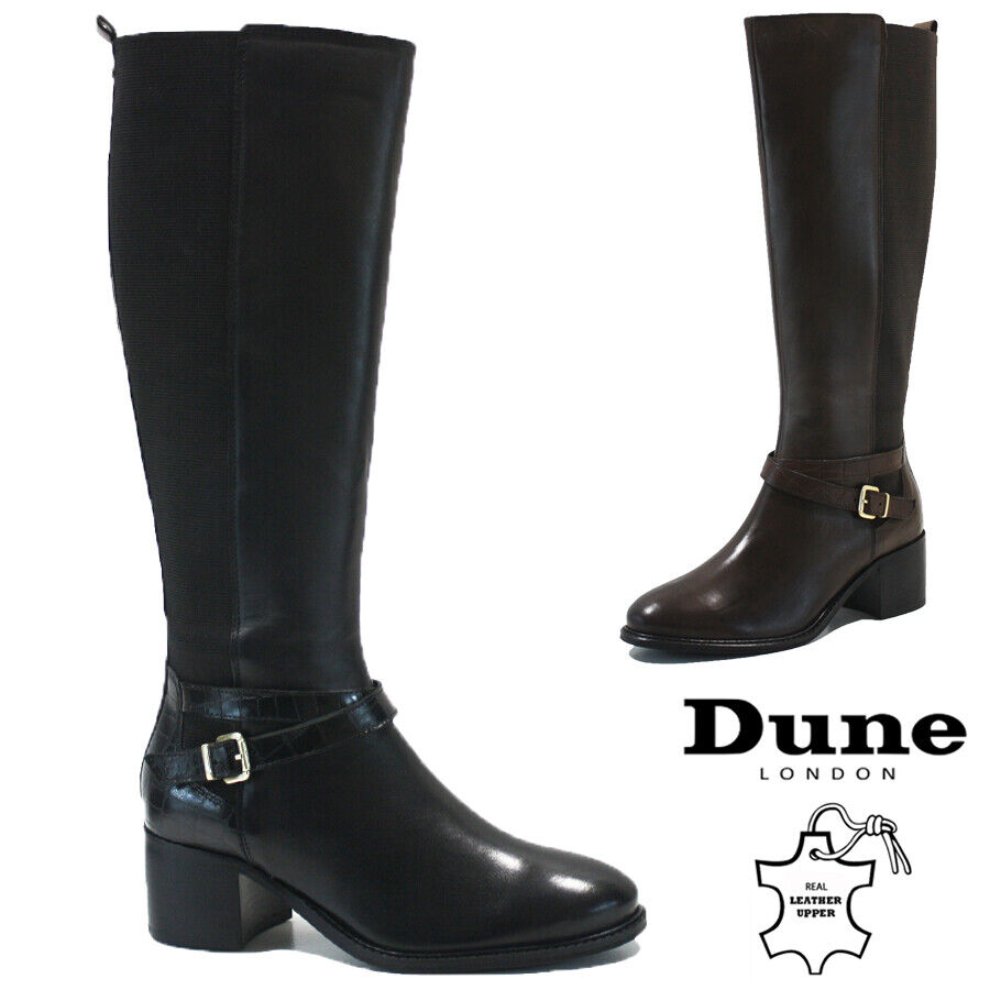 LADIES LEATHER BOOTS STRETCH MID CALF RIDING FASHION MID HEEL BUCKLE