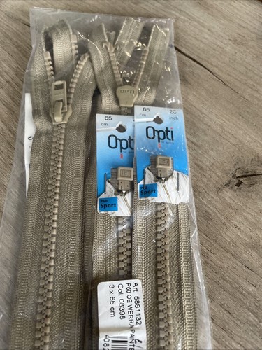 3 Plastic Teeth Open End Chunky Zips 65cm - Light Olive. Sealed Pack Of 3.
