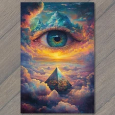 Art Print Cosmic Eye Pyramid Floating Above Clouds Mystical Dreamscape Spiritual