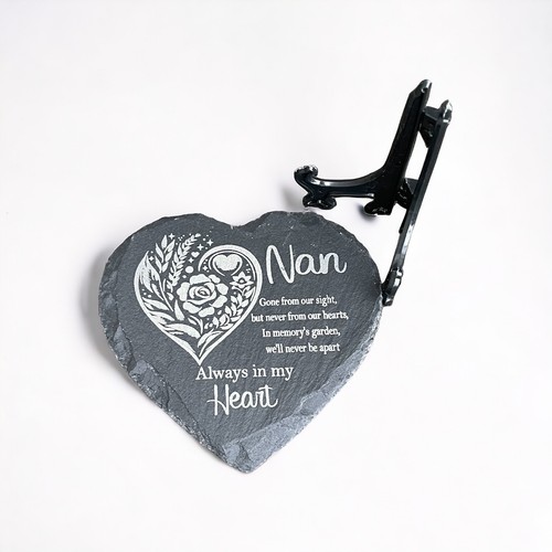 Memorial plaque Slate heart Remembrance stone Cross plaque Rose memorial Grave - Picture 36 of 90