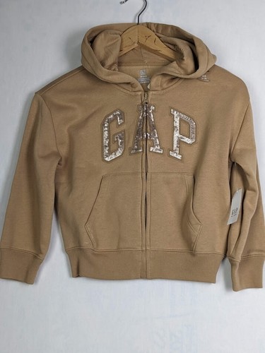 GAP Girls Tan Hoodie Sweatshirt Zip Front Logo NWT Size XS (4-5)