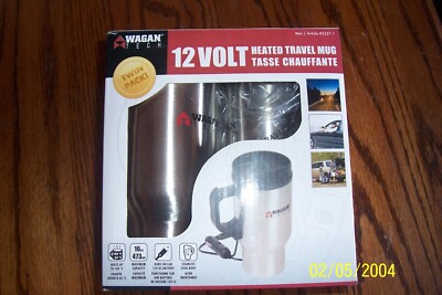 THERMO TRAVEL CUP/ MUG 16 OZ. PLUGS INTO ANY 12-VOLT DC POWER SUPPLY ~  TWO PACK