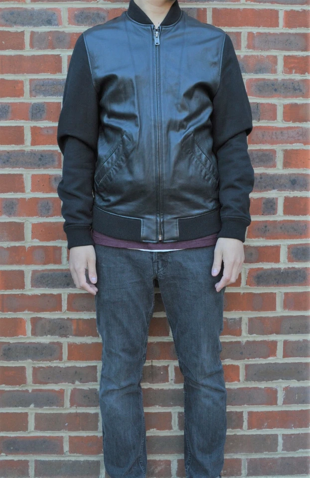 Apc X Louis W Mens Leather  Wool Bomber Jacket XS Wong  A.P.C Black Biker - Image 3 of 4