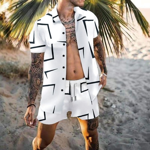 Beach Fashion Flower Print Two Piece Sets For Men Short Sleeve Shirt Shorts New - Picture 11 of 19
