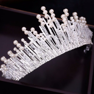 STUNNING SILVER CROWN/TIARA WITH CLEAR CRYSTALS & WHITE  display picture 2