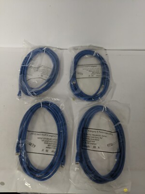 Lot of 4 ETHERNET NETWORK CABLE  CATEGORY 6 PATCH CORD (UTP) Length 10FT BLUE
