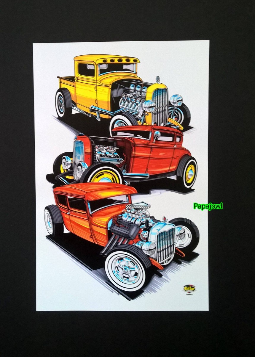 5 Old School Hot Rod Art Print Posters All Frameable 11
